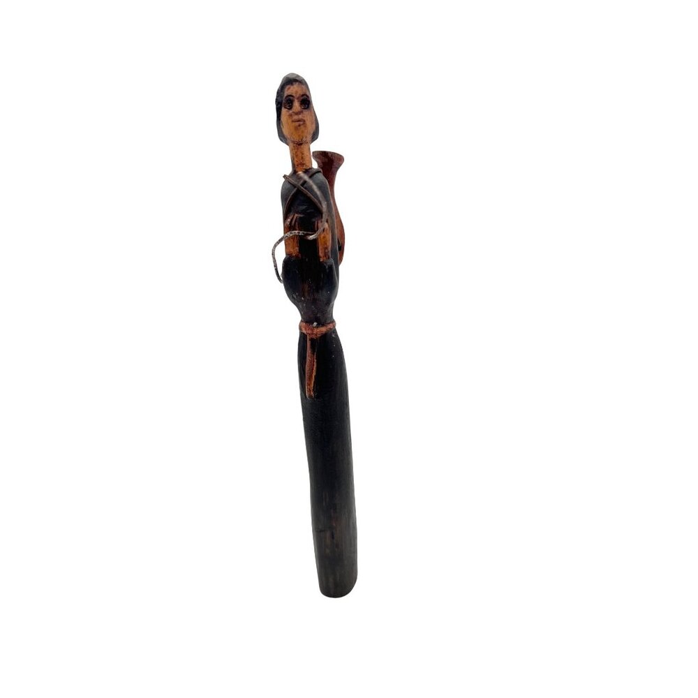 Hand-Carved Wooden Figurine Of Woman With Jug Black & Brown 10" Tall Handpainted